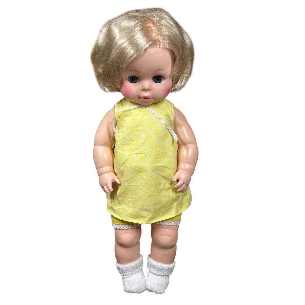 Vtg Eegee Drink Wet Rooted Blonde Hair Baby Doll All Vinyl Sleepy Eyes 1973 70s